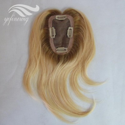 High quality stock women dark roots topper brazilian hair real hair toupee