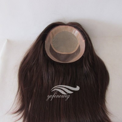 Yefinewig mono topper with silk top and lace front  human hair toupee for women