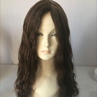 Yefinewig Long Layered wavy Medium Brown flat silk top wig